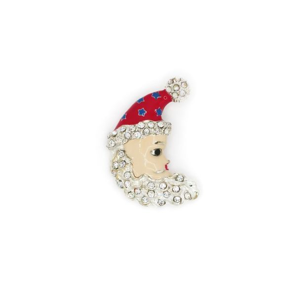 JEWELRY - BROOCH - ENAMEL AND CRYSTALS - SANTA CLAUS В141 - 3.2x4.5cm SILVER - 1pc.