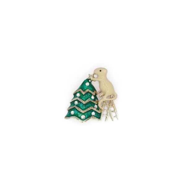 JEWELRY - BROOCH - ENAMEL AND CRYSTALS - MOUSE WITH TREE - В145 3x3cm - 1pc.