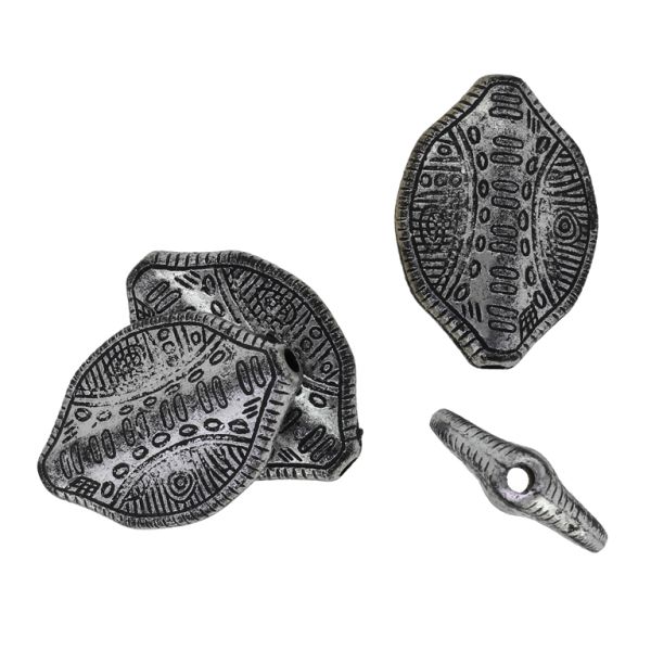 METAL PLATED PLASTIC / CCB BEADS - ELLIPSE RELIEF 03 - 30x21x7mm NICKEL - PACKAGE 500g Hole-2.6mm (240pcs.)