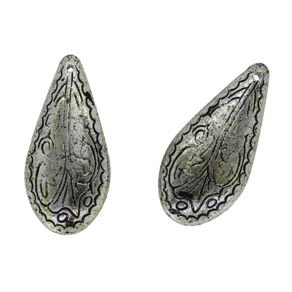 METAL PLATED PLASTIC / CCB BEADS - DROP 05 - 18x37x6mm NICKEL - PACKAGE 500g Hole-1.5mm (220pcs.)