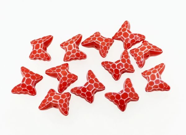 COLOR WASHED PLASTIC BEADS - BUTTERFLY 04 - FACETED 13x15x6mm RED - 50g Hole-1.8mm (89pcs.)