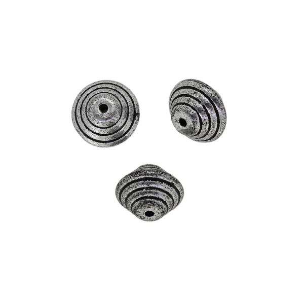 METAL PLATED PLASTIC / CCB BEADS - FLYING SAUCER RELIEF 03 - 13x10mm NICKEL - PACKAGE 500g Hole-1.6mm (608pcs.)