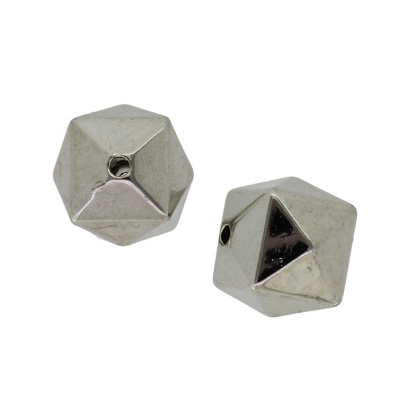 METAL PLATED PLASTIC / CCB BEADS - POLYHEDRON TRIANGULAR SIDES 02 - 19x18x19mm NICKEL - PACKAGE 500g Hole-2.7mm (115pcs.)