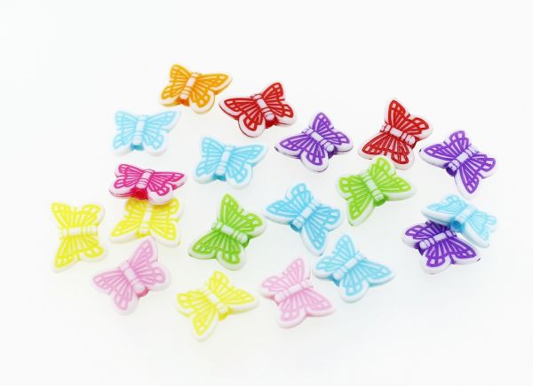 COLOR WASHED PLASTIC BEADS - BUTTERFLY 05 - RELIEF 11x14x4mm MIX - 50g Hole-2.0mm (180pcs.)