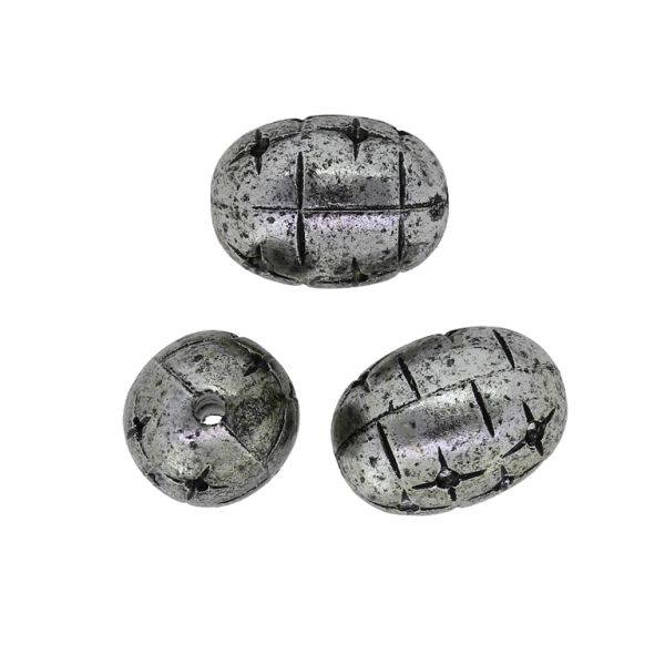 METAL PLATED PLASTIC / CCB BEADS - OVAL RELIEF 04 - 21x15x15mm NICKEL - PACKAGE 500g Hole-2.5mm (177pcs.)