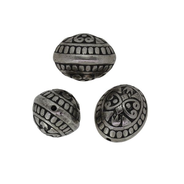 ПЛАСТМАСОВИ МЪНИСТА МЕТАЛИЗИРАНИ ССВ - ОВАЛ РЕЛЕФ 05 - 21х15х15мм НИКЕЛ - 50 гр Отвор-2.5мм (18 бр.)