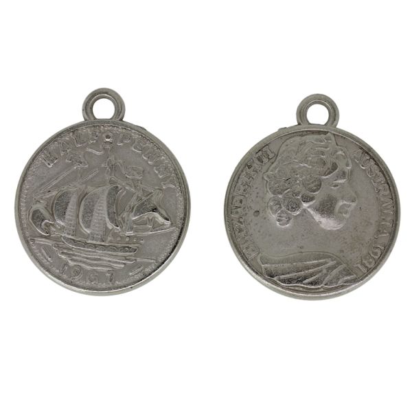 METAL PLATED PLASTIC / CCB BEADS - COIN WITH RING - MODEL 07 - 24mm - SILVER - PACKAGE 500g (380pcs.) Hole-3.0mm