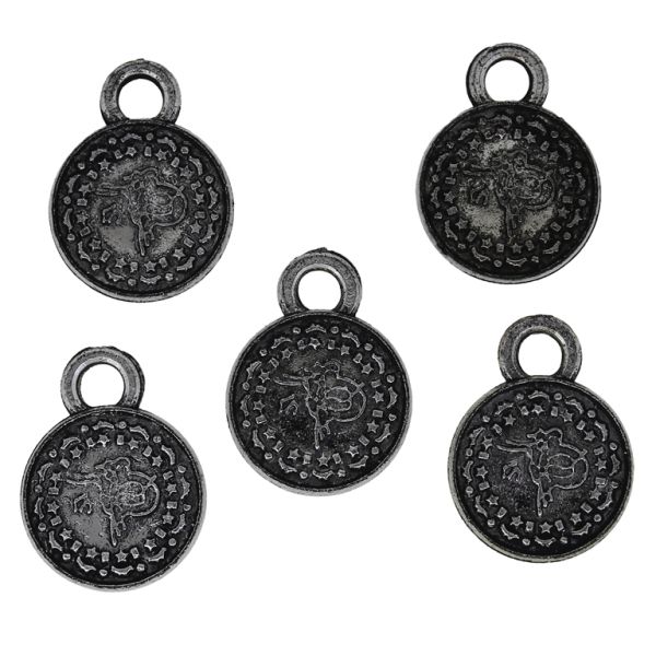 METAL PLATED PLASTIC / CCB BEADS - COIN WITH RING - MODEL 08 - 13mm - NICKEL (DARK) - PACKAGE 250g (1085pcs.) Hole-3.0mm