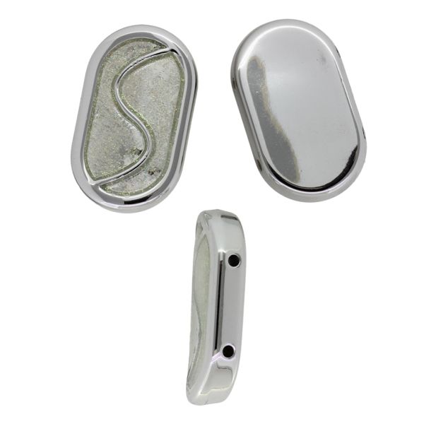 ПЛАСТМАСОВИ МЪНИСТА МЕТАЛИЗИРАНИ ССВ - ПЛОЧКА ОВАЛ 03 - 22х37х7мм НИКЕЛ - 50 гр. Отвор-4х2.0мм (10 бр.)