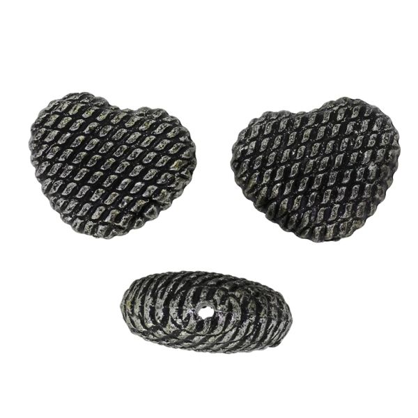 METAL PLATED PLASTIC / CCB BEADS - HEART RELIEF 07 - 20x24x11mm NICKEL - PACKAGE 500g Hole-2.2mm (175pcs.)