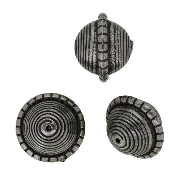 METAL PLATED PLASTIC / CCB BEADS - BALL RELIEF WITH RING 03 - 18x22mm NICKEL (DARK) - PACKAGE 500g Hole-1.7mm (140pcs.)