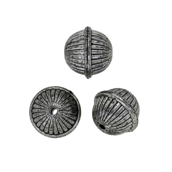 METAL PLATED PLASTIC / CCB BEADS - BALL WITH STRIPES 02 WITH RING - 16x18mm NICKEL - PACKAGE 500g Hole-2.3mm (210pcs.)