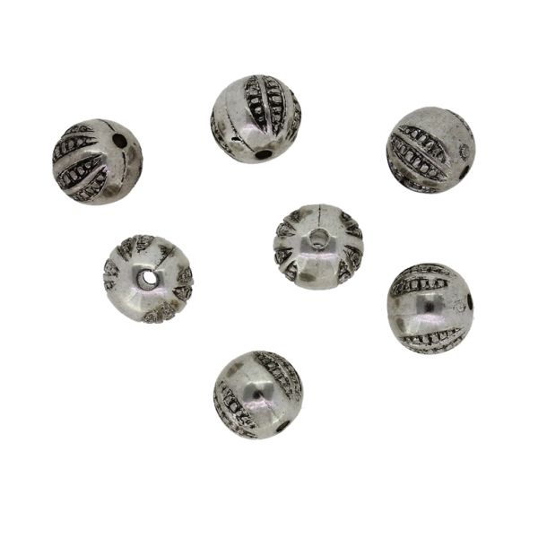 METAL PLATED PLASTIC / CCB BEADS - BALL RELIEF 04 - 9x10mm NICKEL - PACKAGE 500g Hole-1.8mm (1000pcs.)