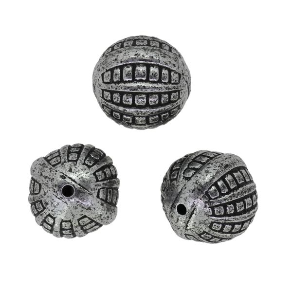 METAL PLATED PLASTIC / CCB BEADS - BALL RELIEF WITH RING 04 - 20mm NICKEL (DARK) - PACKAGE 500g Hole-2.2mm (160pcs.)
