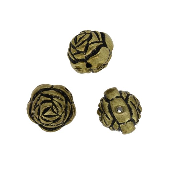 METAL PLATED PLASTIC / CCB BEADS - BALL ROSE 01 - 16mm ANTIQUE BRONZE - 50g Hole-1.8mm (24pcs.)