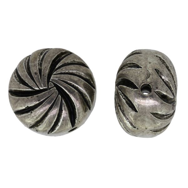 METAL PLATED PLASTIC / CCB BEADS - BALL FLAT RELIEF 08 - 23x18mm NICKEL - 50g Hole-2.7mm (10pcs.)