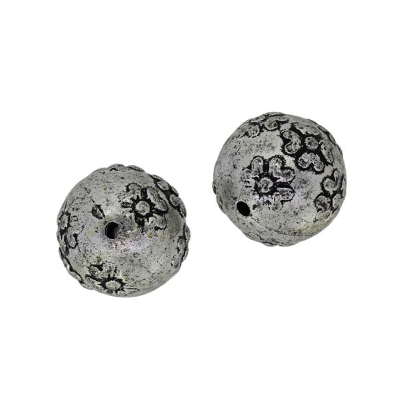 METAL PLATED PLASTIC / CCB BEADS - BALL FLOWERS 01 - 19mm NICKEL - PACKAGE 500g Hole-2.2mm (130pcs.)