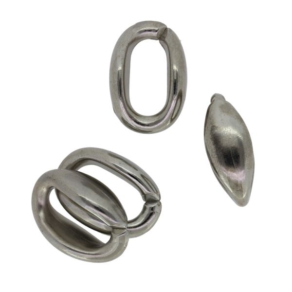 METAL PLATED PLASTIC / CCB BEADS - ELLIPSE RING 01 WITH SLITS - 30x12x4mm NICKEL - PACKAGE 500g Hole-20x11mm (180pcs.)