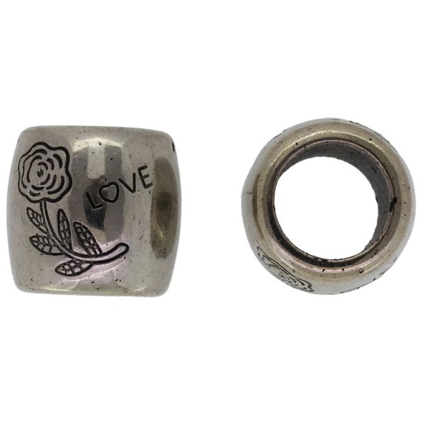 METAL PLATED PLASTIC / CCB BEADS - CYLINDER 02 WITH ROSE - 24x23mm NICKEL - PACKAGE 500g Hole-15mm (80pcs.)