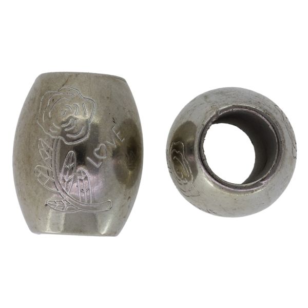 METAL PLATED PLASTIC / CCB BEADS - CYLINDER 02 WITH ROSE - 33x41mm NICKEL - PACKAGE 500g Hole-17mm (25pcs.)