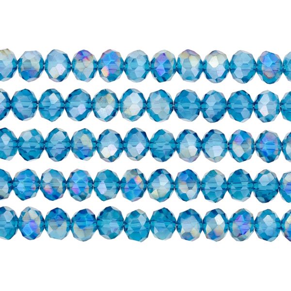 GLASS BEADS - FACETED RONDELLE CRYSTALS - 8x6mm - АВ TRANSPARENT - TURQUOISE BLUE 022АВ - PACKAGE (5x66pcs.) Hole-1.5mm