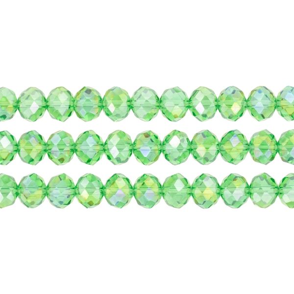 GLASS BEADS - FACETED RONDELLE CRYSTALS - 10x8mm - АВ TRANSPARENT - GREEN (LIGHT) 020АВ - PACKAGE (3x70pcs.) Hole-1.5mm
