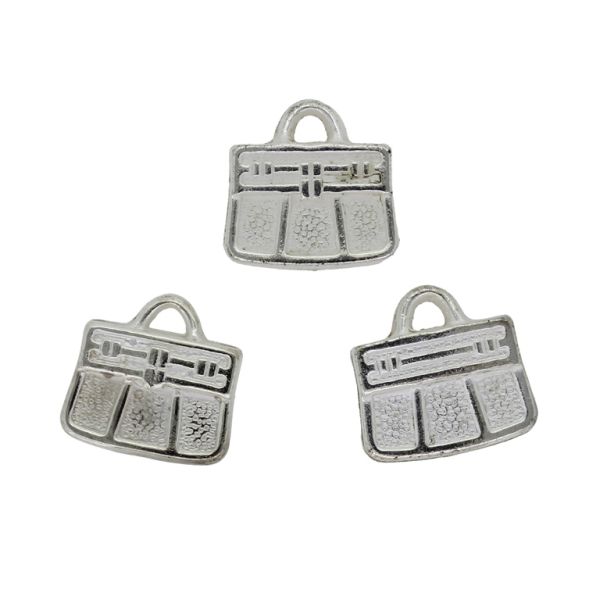 METAL PLATED PLASTIC / CCB BEADS - HANDBAG 01 - 17x17x4mm SILVER - 50g Hole-2.7mm (59pcs.)