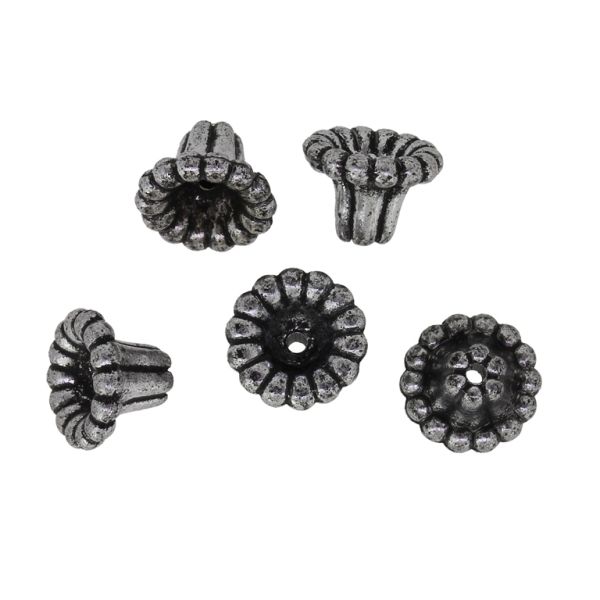 METAL PLATED PLASTIC / CCB BEADS - CAP CONE RELIEF 03 - 10x7mm NICKEL - 50g Hole-1.2mm (264pcs.)