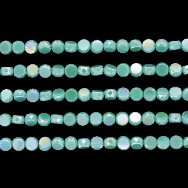 GLASS BEADS - CRYSTAL DISK FACETED - 6x3.5mm - АВ OPAQUE - TURQUOISE GREEN 055Т - PACKAGE (5x96pcs.) Hole-1.5mm