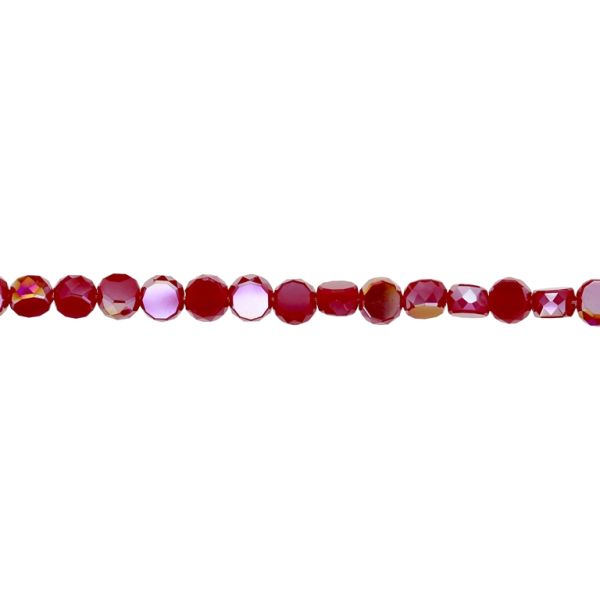 GLASS BEADS - CRYSTAL DISK FACETED - 6x3.5mm - АВ OPAQUE - RED 105САВ - STRING (96pcs.) Hole-1.5mm