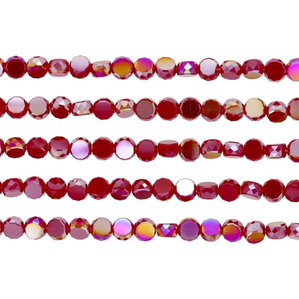 GLASS BEADS - CRYSTAL DISK FACETED - 6x3.5mm - АВ OPAQUE - RED 105САВ - PACKAGE (5x96pcs.) Hole-1.5mm
