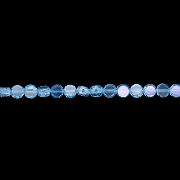 GLASS BEADS - CRYSTAL DISK FACETED - 6x3.5mm - АВ TRANSPARENT - BLUE (LIGHT) 008АВ - STRING (96pcs.) Hole-1.5mm