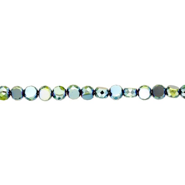 GLASS BEADS - CRYSTAL DISK FACETED - 6x3.5mm - METALLIC - GREEN (LIGHT) 114 - STRING (96pcs.) Hole-1.5mm