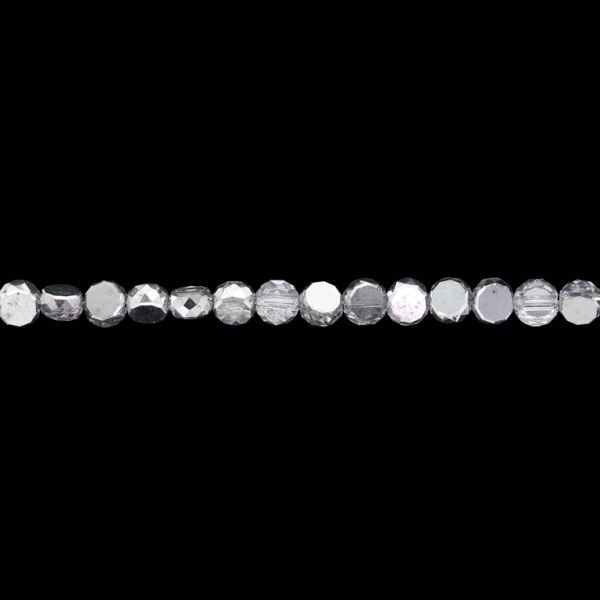 GLASS BEADS - CRYSTAL DISK FACETED - 6x3.5mm - SEMI-METALLIC TRANSPARENT - SILVER 108 - STRING (96pcs.) Hole-1.5mm