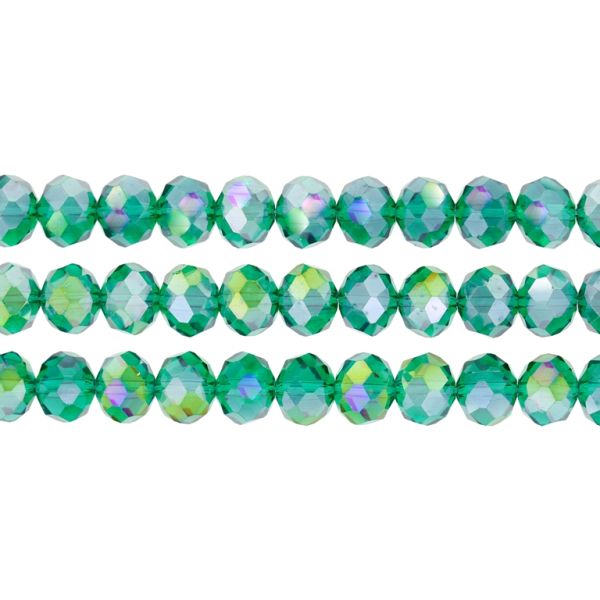СТЪКЛЕНИ МЪНИСТА - КРИСТАЛИ - 10х8мм - АВ ПРОЗРАЧНИ - ТЮРКОАЗ ЗЕЛЕН 023АВ - НАНИЗ (70 бр.) Отвор-1.5мм