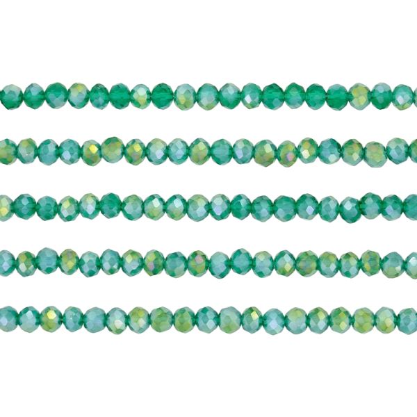 GLASS BEADS - FACETED RONDELLE CRYSTALS - 4x3mm - АВ TRANSPARENT - TURQUOISE GREEN 023AB - PACKAGE (5x128pcs.) Hole-1.0mm