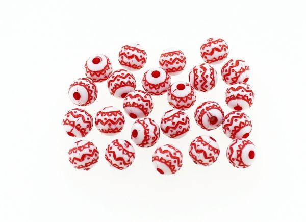 COLOR WASHED PLASTIC BEADS - BALL EMBROIDERY - 8mm RED - PACKAGE 500g Hole-2.2mm (1900pcs.)