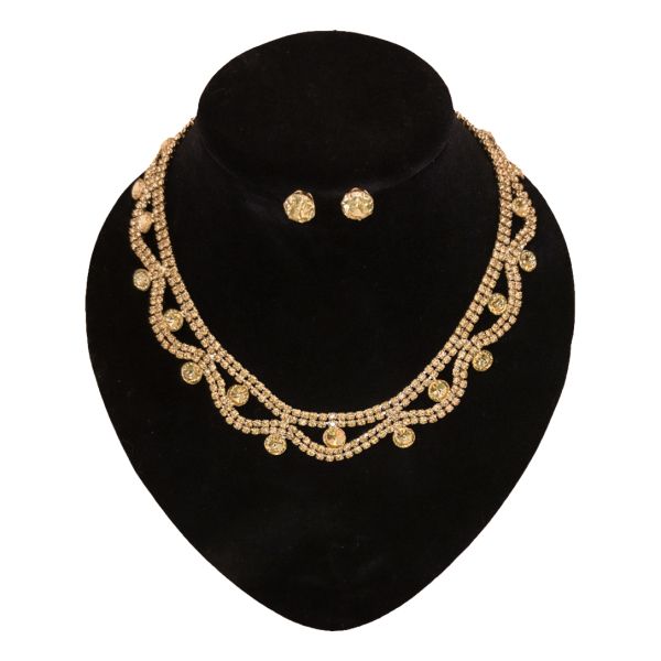 JEWELRY - SET - CHAIN ​​WITH CRYSTALS - S54 - GOLD WITH BROWN (LIGHT) AND YELLOW - PACKAGE (2 sets)