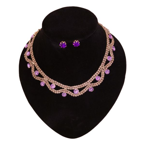 JEWELRY - SET - CHAIN ​​WITH CRYSTALS - S54 - GOLD WITH PINK AND PURPLE - PACKAGE (2 sets)