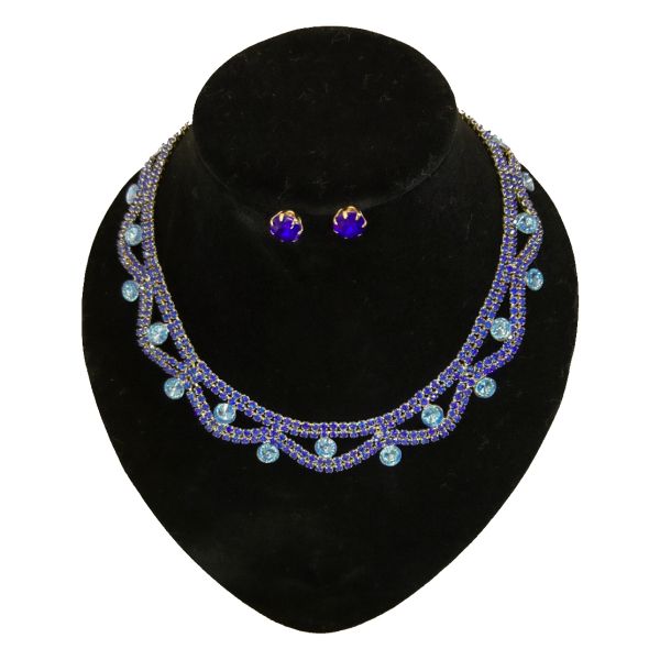 JEWELRY - SET - CHAIN ​​WITH CRYSTALS - S54 - GOLD WITH BLUE (DARK) AND BLUE (LIGHT) - 1 set