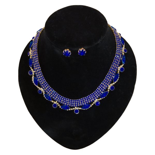 JEWELRY - SET - CHAIN ​​WITH CRYSTALS - S55 - GOLD WITH BLUE (DARK) AND WHITE - PACKAGE (2 sets)