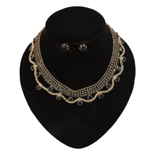 JEWELRY - SET - CHAIN ​​WITH CRYSTALS - S56 - GOLD WITH BLACK - PACKAGE (2 sets)