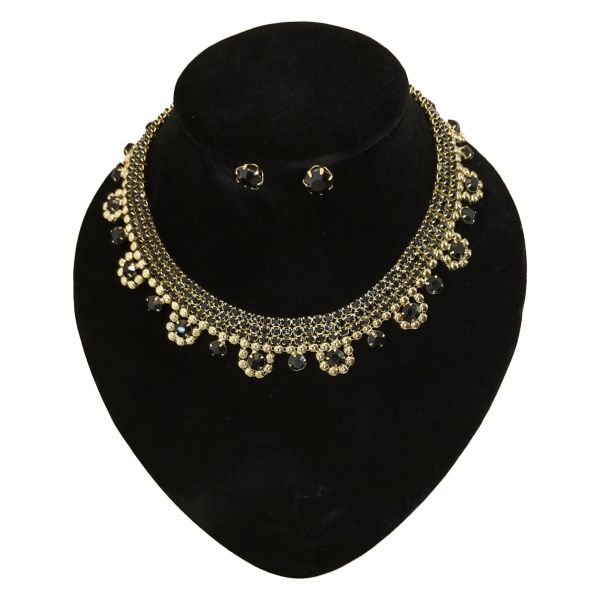 JEWELRY - SET - CHAIN ​​WITH CRYSTALS - S57 - GOLD WITH BLACK - PACKAGE (2 sets)
