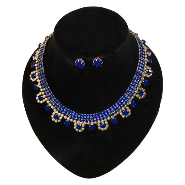 JEWELRY - SET - CHAIN ​​WITH CRYSTALS - S57 - GOLD WITH BLUE (DARK) - 1 set