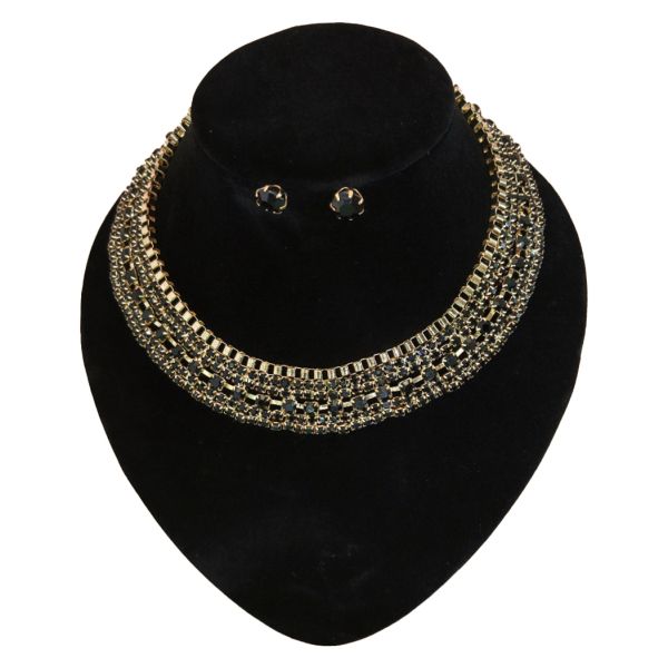 JEWELRY - SET - CHAIN ​​WITH CRYSTALS - S58 - GOLD WITH BLACK - PACKAGE (2 sets)