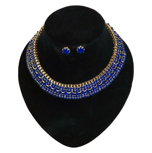 JEWELRY - SET - CHAIN ​​WITH CRYSTALS - S58 - GOLD WITH BLUE (DARK) - PACKAGE (2 sets)