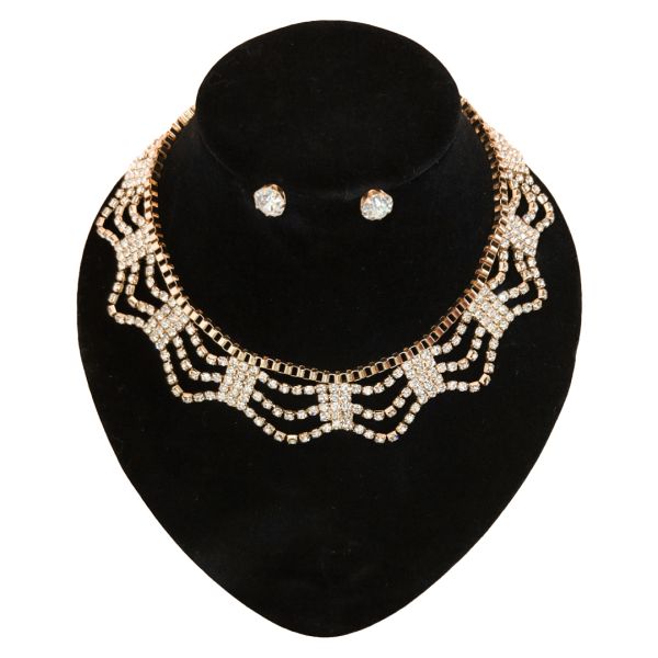 JEWELRY - SET - CHAIN ​​WITH CRYSTALS - S59 - GOLD WITH WHITE - PACKAGE (2 sets)