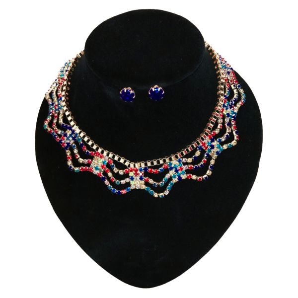 JEWELRY - SET - CHAIN ​​WITH CRYSTALS - S59 - GOLD WITH MIX - 1 set