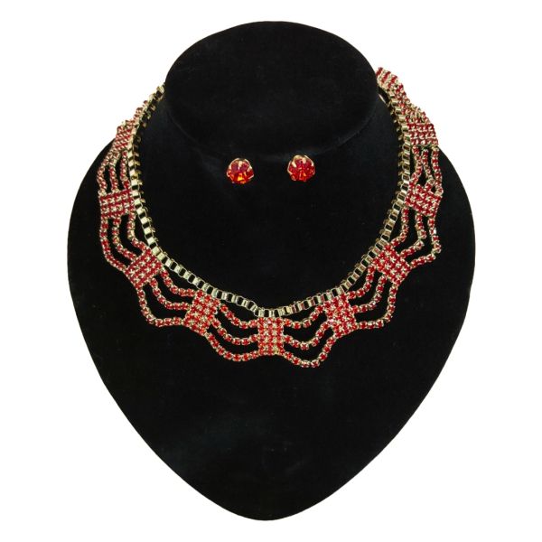 JEWELRY - SET - CHAIN ​​WITH CRYSTALS - S59 - GOLD WITH RED (DARK) - PACKAGE (2 sets)
