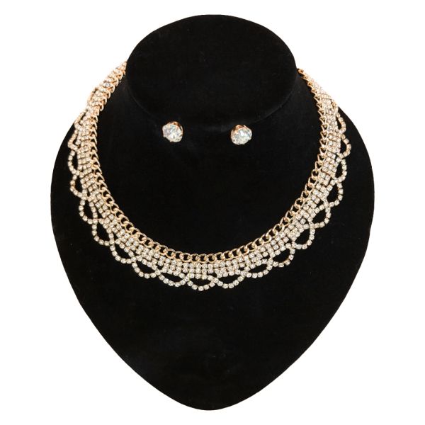 JEWELRY - SET - CHAIN ​​WITH CRYSTALS - S60 - GOLD WITH WHITE - PACKAGE (2 sets)